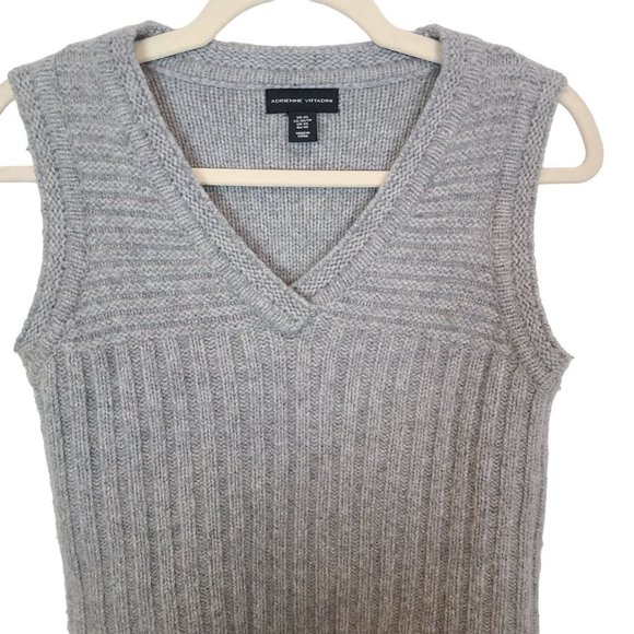 Adrianne Vittadini Womens XS Gray Cable Knit Sleeveless Wool Blend Tunic Sweater - Picture 2 of 8